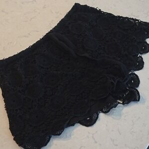Rue21 Black Crochet Lace Shorts XL Boho Scalloped Hem Elastic Waist Drawstring